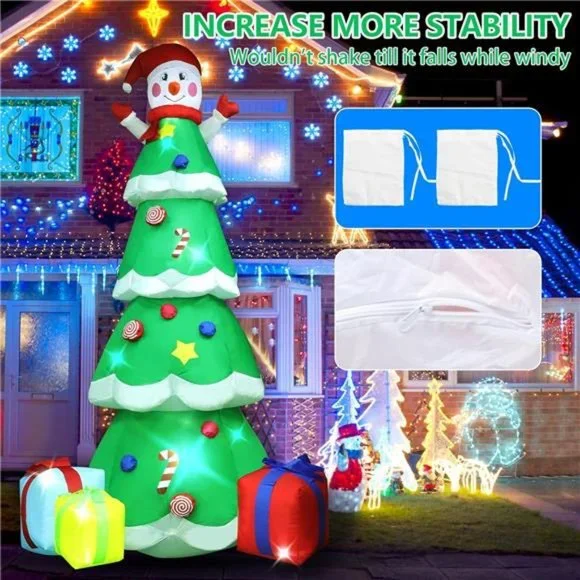 8 FT Christmas Inflatables Tree with Snowman and 3 Gift Boxes, LED Lights